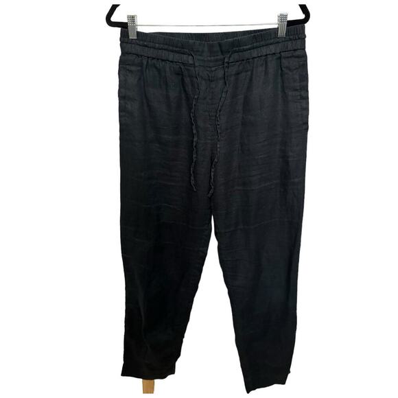 Cos Linen Pants Cuffed Drawstring Loose Fit Ankle In Washed Out Black Size 8 - Picture 3 of 9